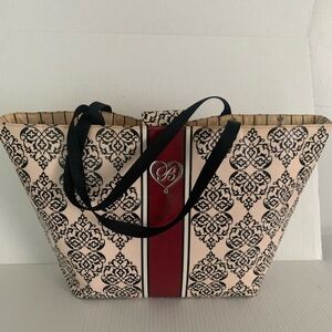 Brighton women’s large red, black & white faux leather tote purse